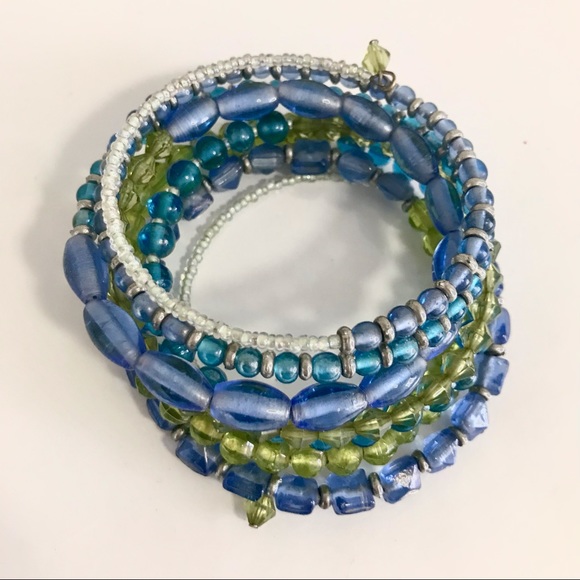 Bracelet - Blue green teal multi toned beaded - Picture 4 of 4